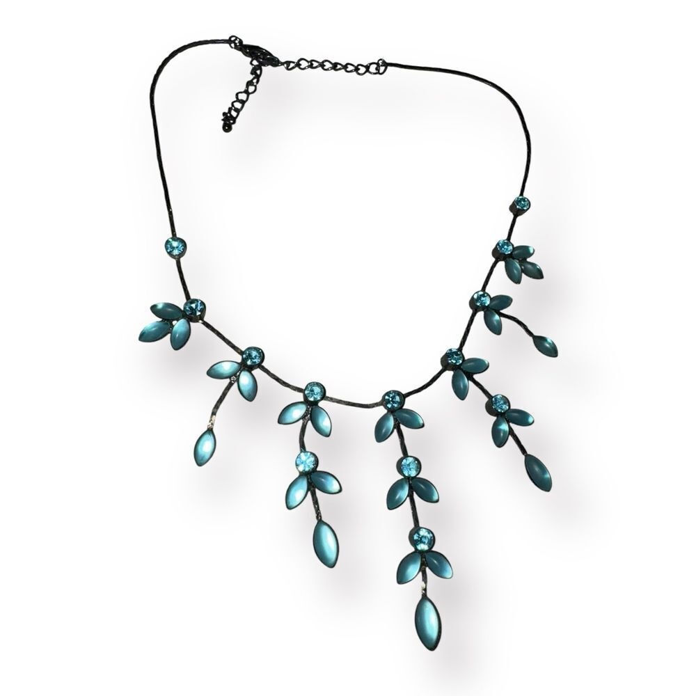 Teal Rhinestone Cottage Core Necklace Fairy Core Design